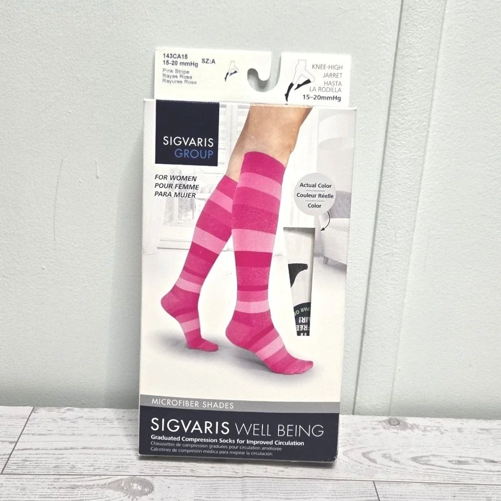 Sigvaris Well Being Microfiber Pink Stripe Compression Socks 15-20mmHg Size A